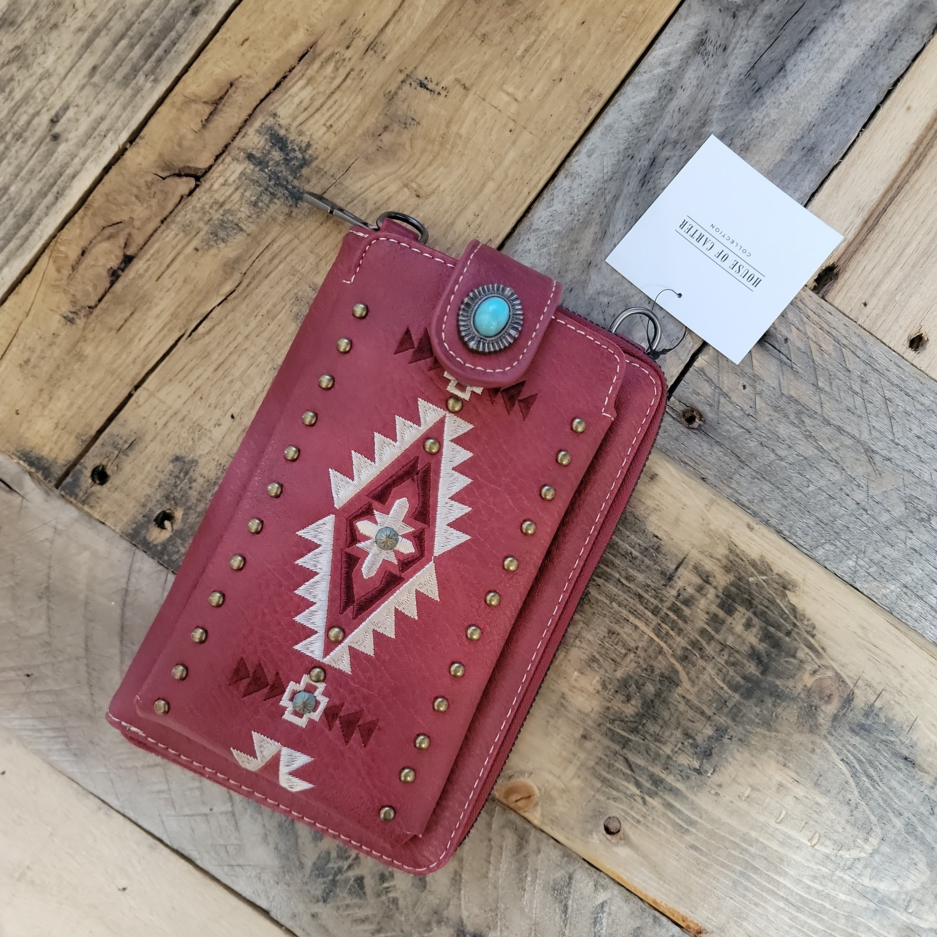 Montana West Red Studded Aztec Turquoise Concho Phone Wallet