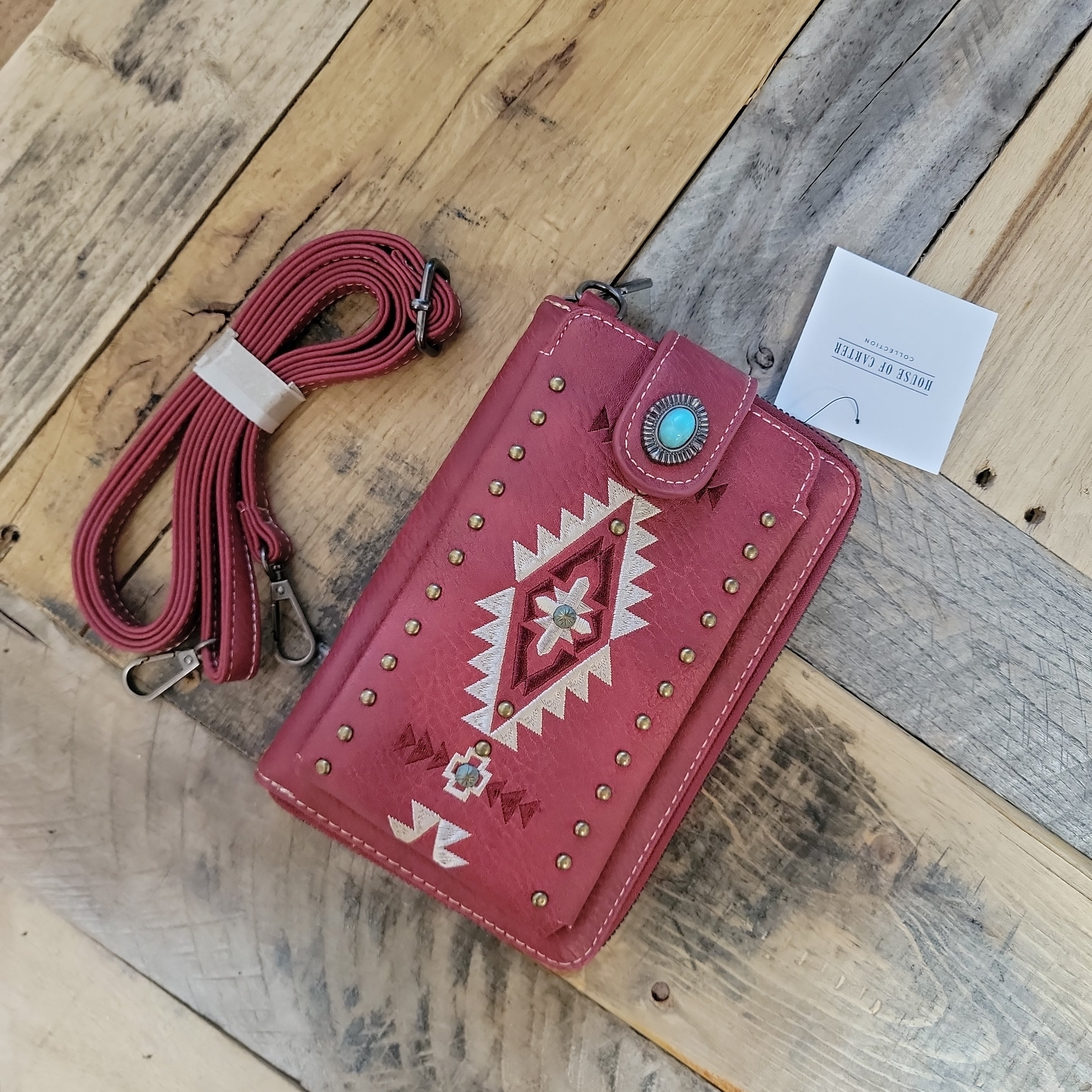 Montana West Red Studded Aztec Turquoise Concho Phone Wallet