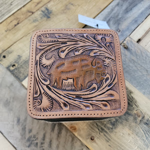 Tooled Buffalo Cowhide Jewelry Box