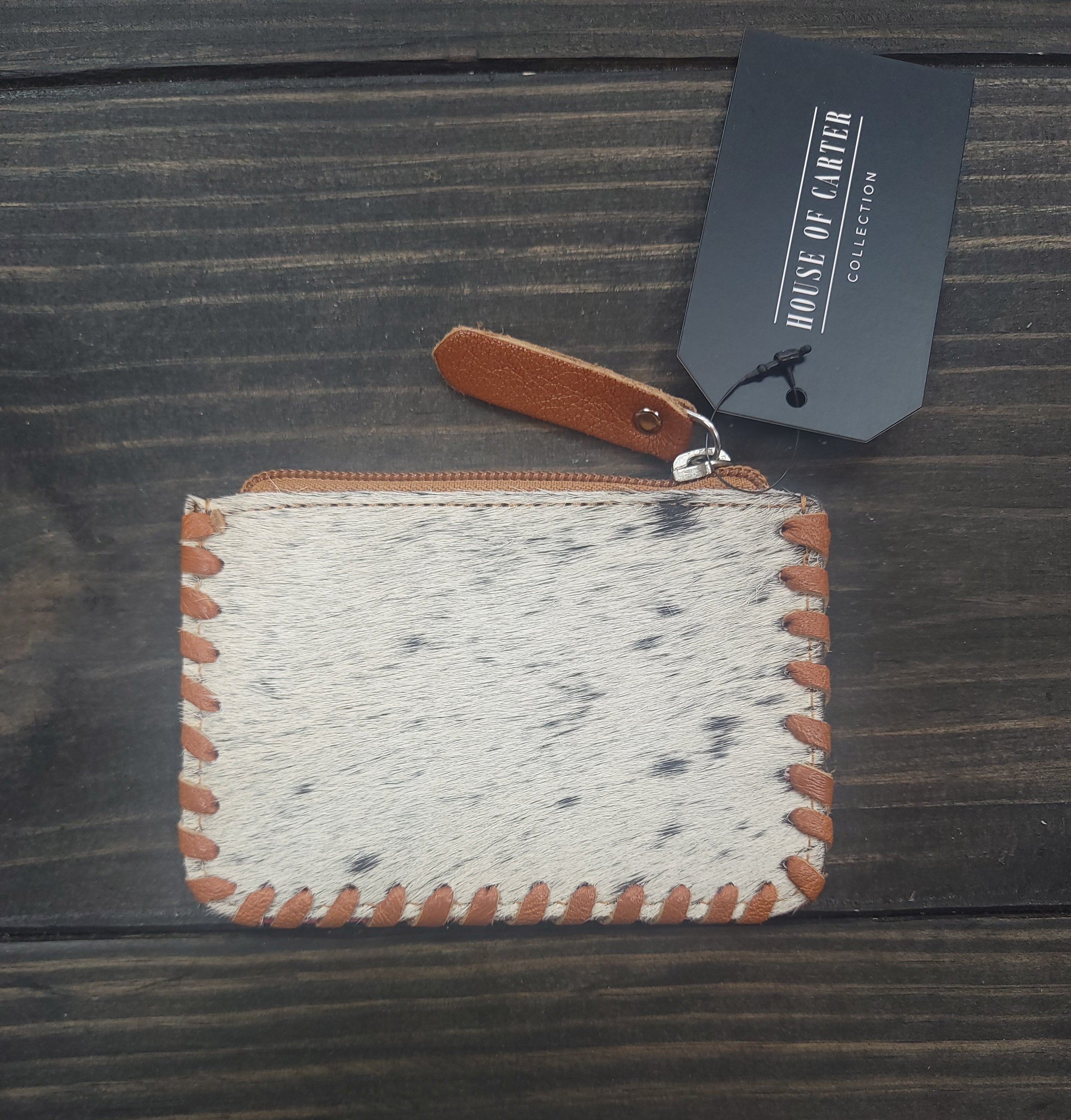 Tooled Cowhide Coin Pouch