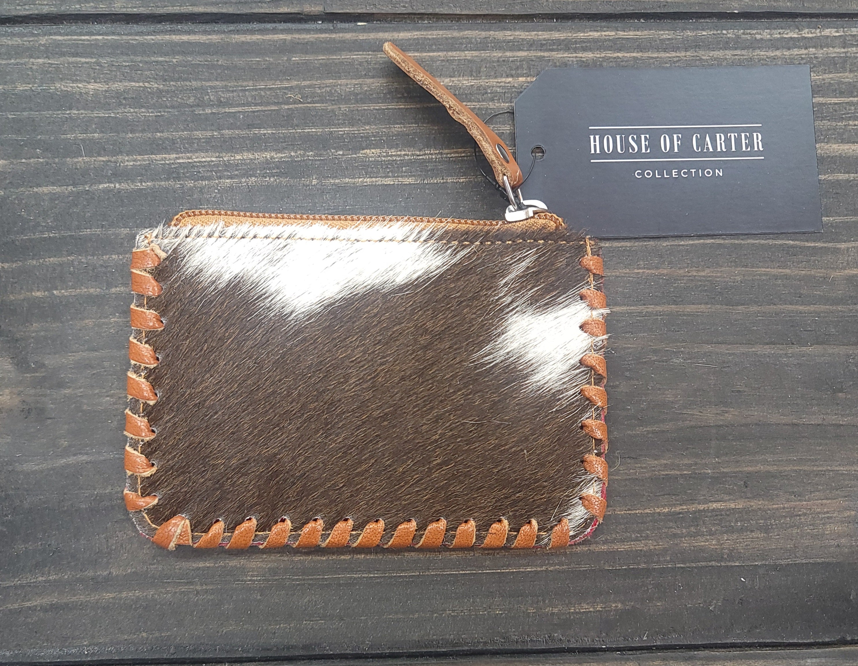 Tooled Cowhide Coin Pouch