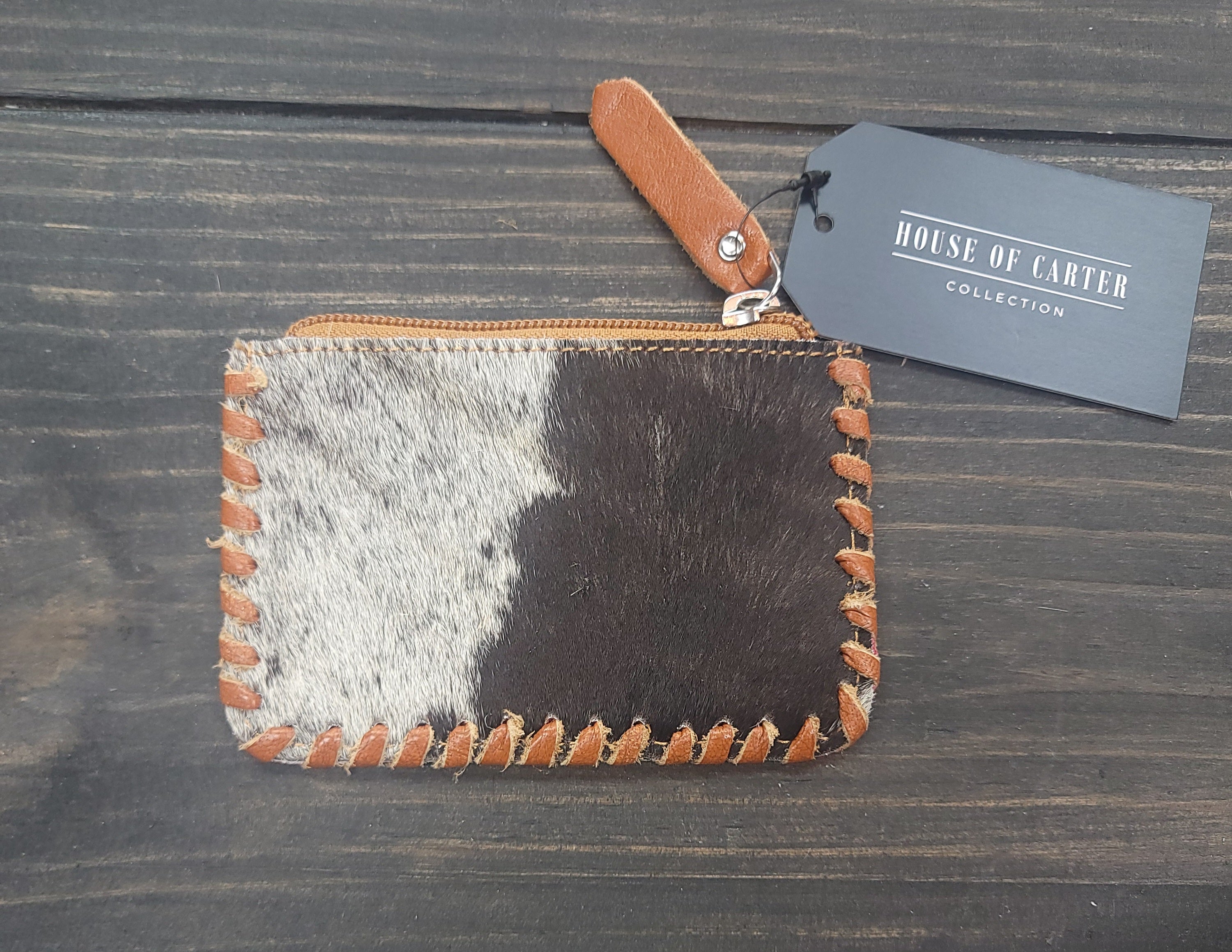 Tooled Cowhide Coin Pouch