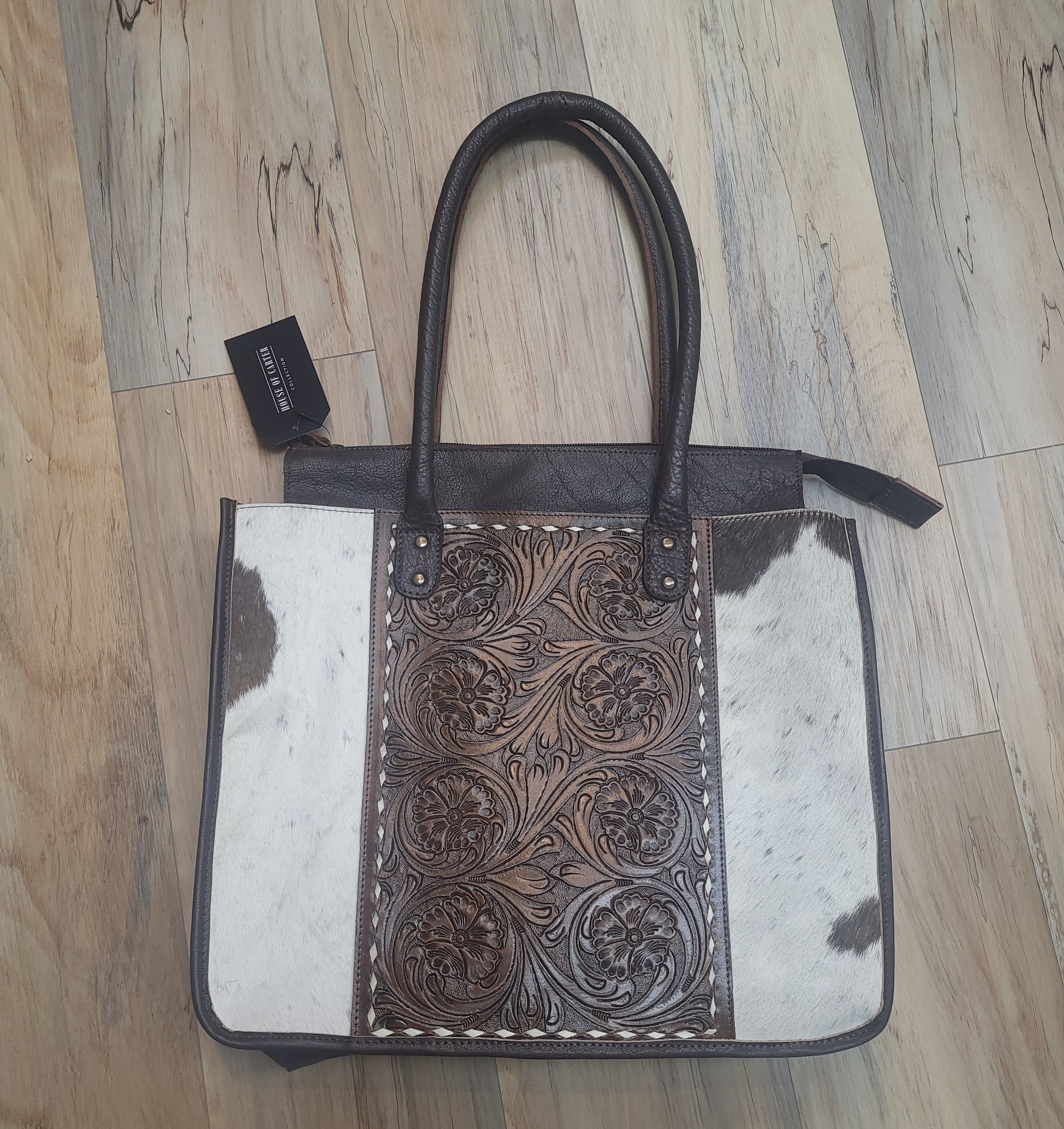 TOOLED COWHIDE TOTE