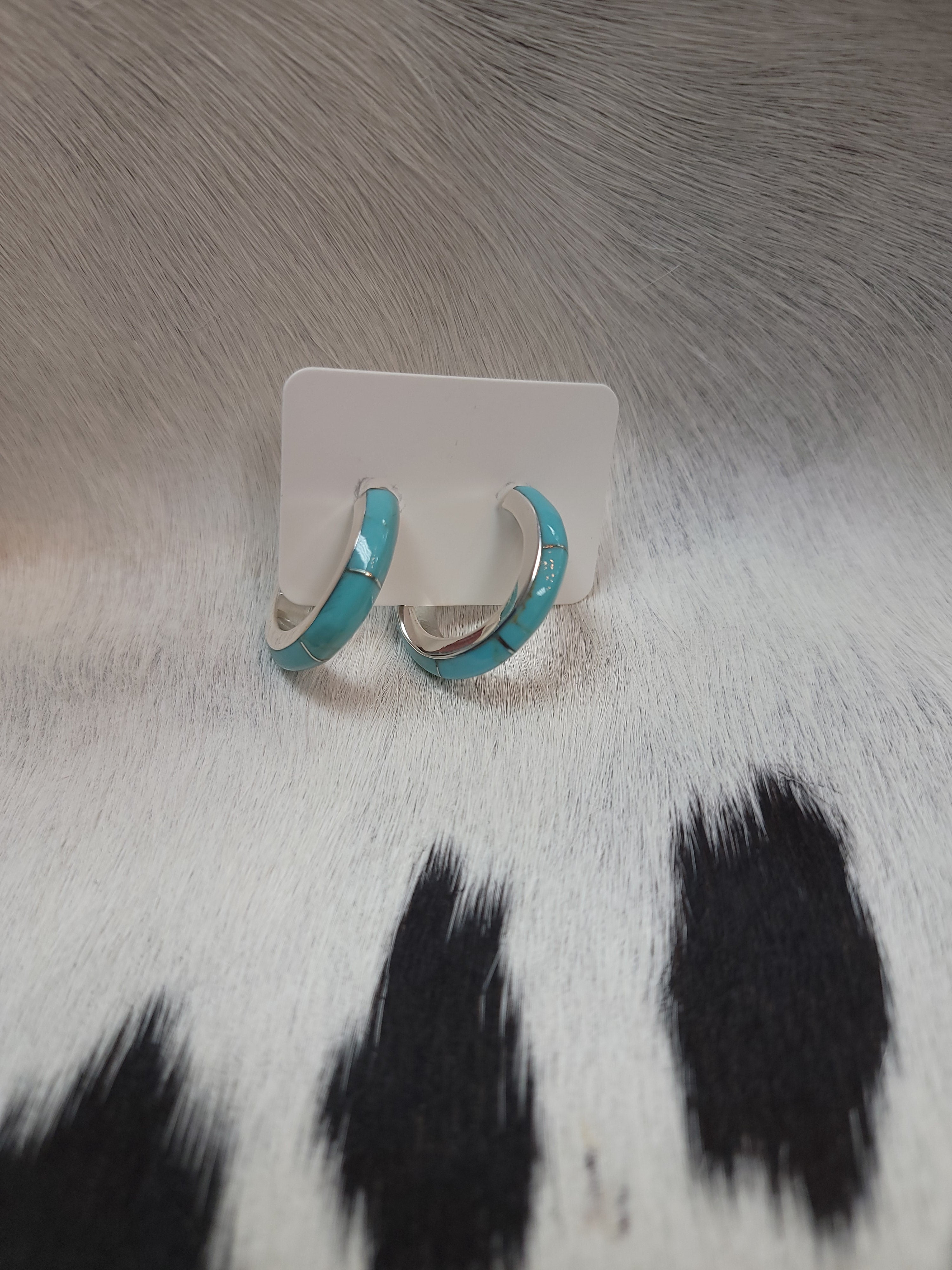 Turquoise in Sterling Silver Hoop Earrings by P Diamond Designs