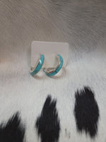 Load image into Gallery viewer, Turquoise in Sterling Silver Hoop Earrings by P Diamond Designs
