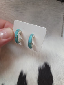 Turquoise in Sterling Silver Hoop Earrings by P Diamond Designs