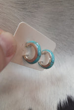 Load image into Gallery viewer, Turquoise in Sterling Silver Hoop Earrings by P Diamond Designs
