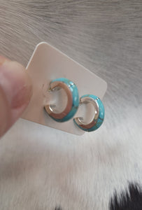 Turquoise in Sterling Silver Hoop Earrings by P Diamond Designs