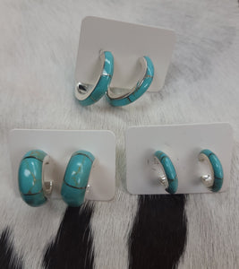 Turquoise in Sterling Silver Hoop Earrings by P Diamond Designs