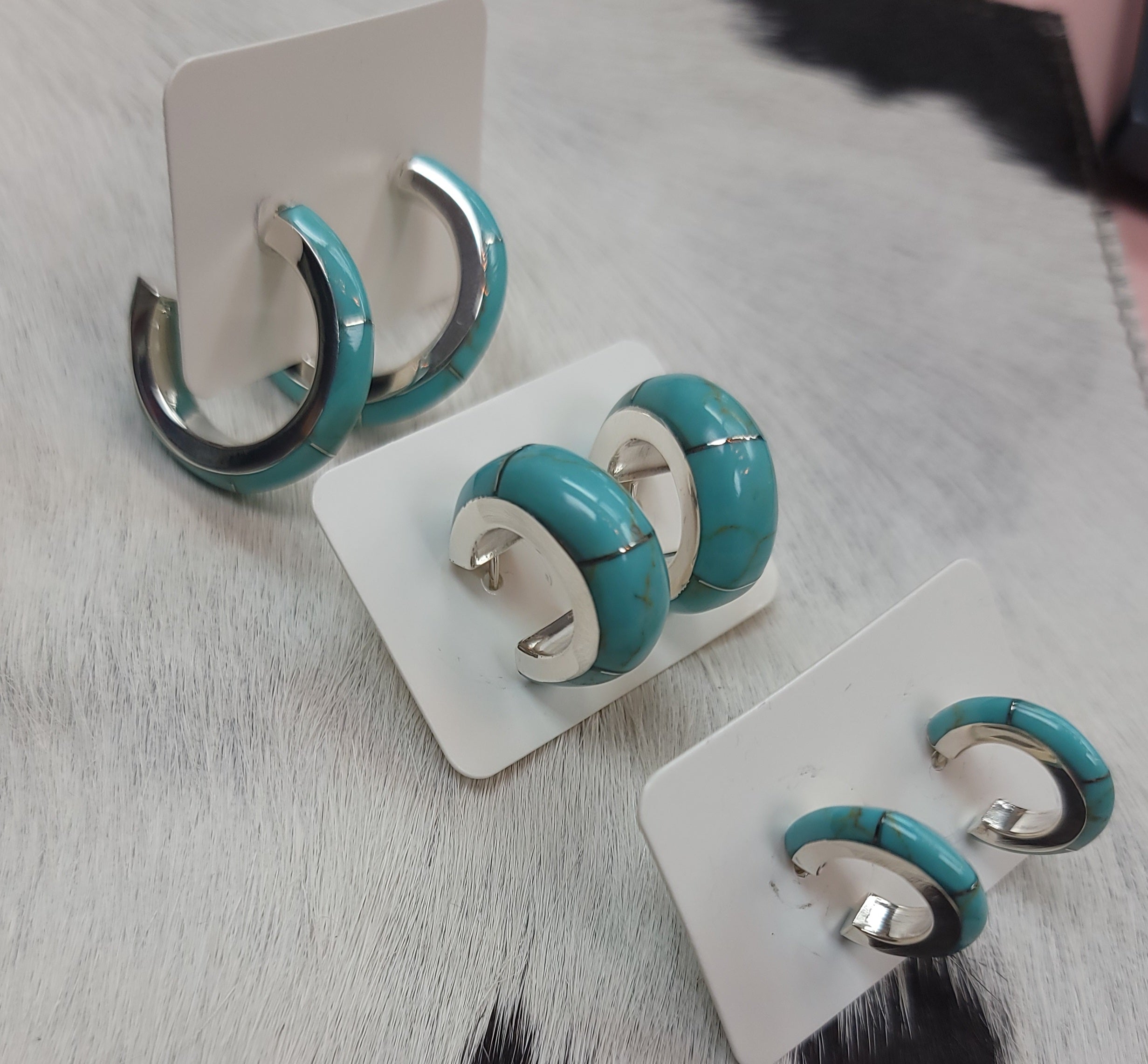 Turquoise in Sterling Silver Hoop Earrings by P Diamond Designs