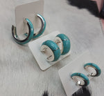 Load image into Gallery viewer, Turquoise in Sterling Silver Hoop Earrings by P Diamond Designs
