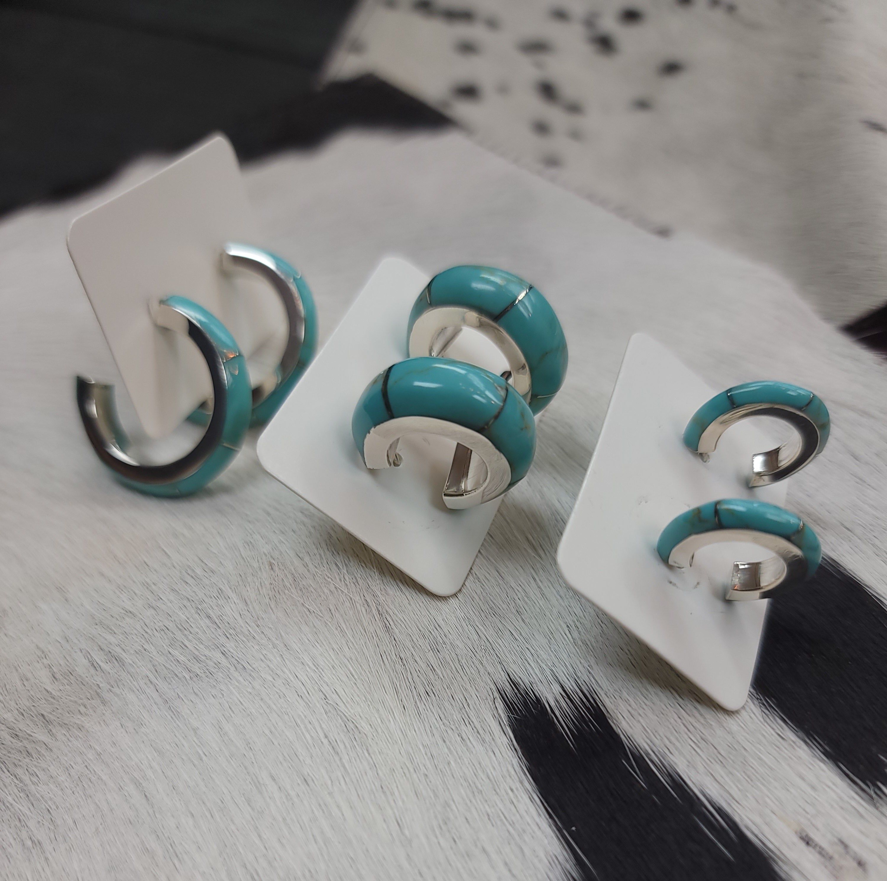 Turquoise in Sterling Silver Hoop Earrings by P Diamond Designs