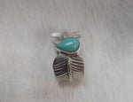 Load image into Gallery viewer, FEATHERED TURQUOISE TEARDROP STERLING SILVER RING BY P DIAMOND DESIGNS
