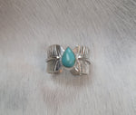 Load image into Gallery viewer, FEATHERED TURQUOISE TEARDROP STERLING SILVER RING BY P DIAMOND DESIGNS
