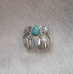 Load image into Gallery viewer, FEATHERED TURQUOISE TEARDROP STERLING SILVER RING BY P DIAMOND DESIGNS
