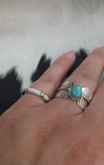 Load image into Gallery viewer, FEATHERED TURQUOISE TEARDROP STERLING SILVER RING BY P DIAMOND DESIGNS
