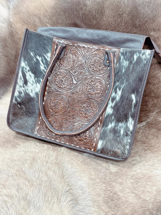 TOOLED COWHIDE TOTE