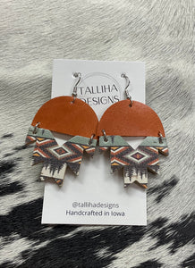 Tribal Genuine Leather Backed Cork Aztec Dangle Earrings