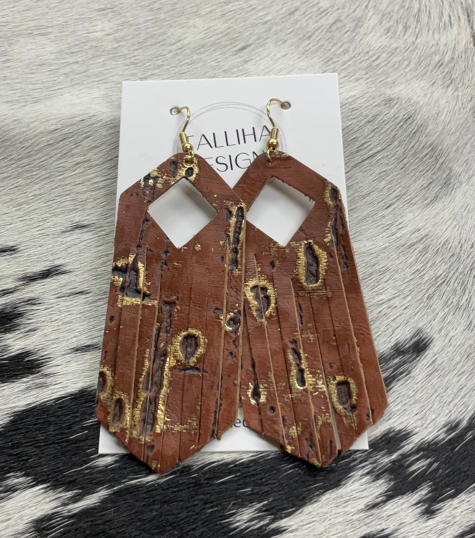 Copper Wildwood Genuine Leather Boho Geo Fringe Earrings