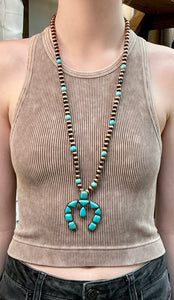 Turquoise & Copper Half Squash Blossom Necklace