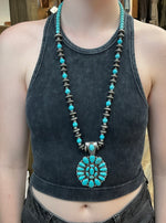 Load image into Gallery viewer, Turquoise &amp; Navajo Pearl Squash Blossom Necklace
