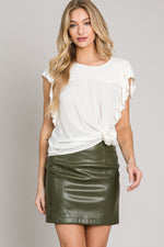 Load image into Gallery viewer, Dark Olive Stretchy Faux Leather Mini Skirt
