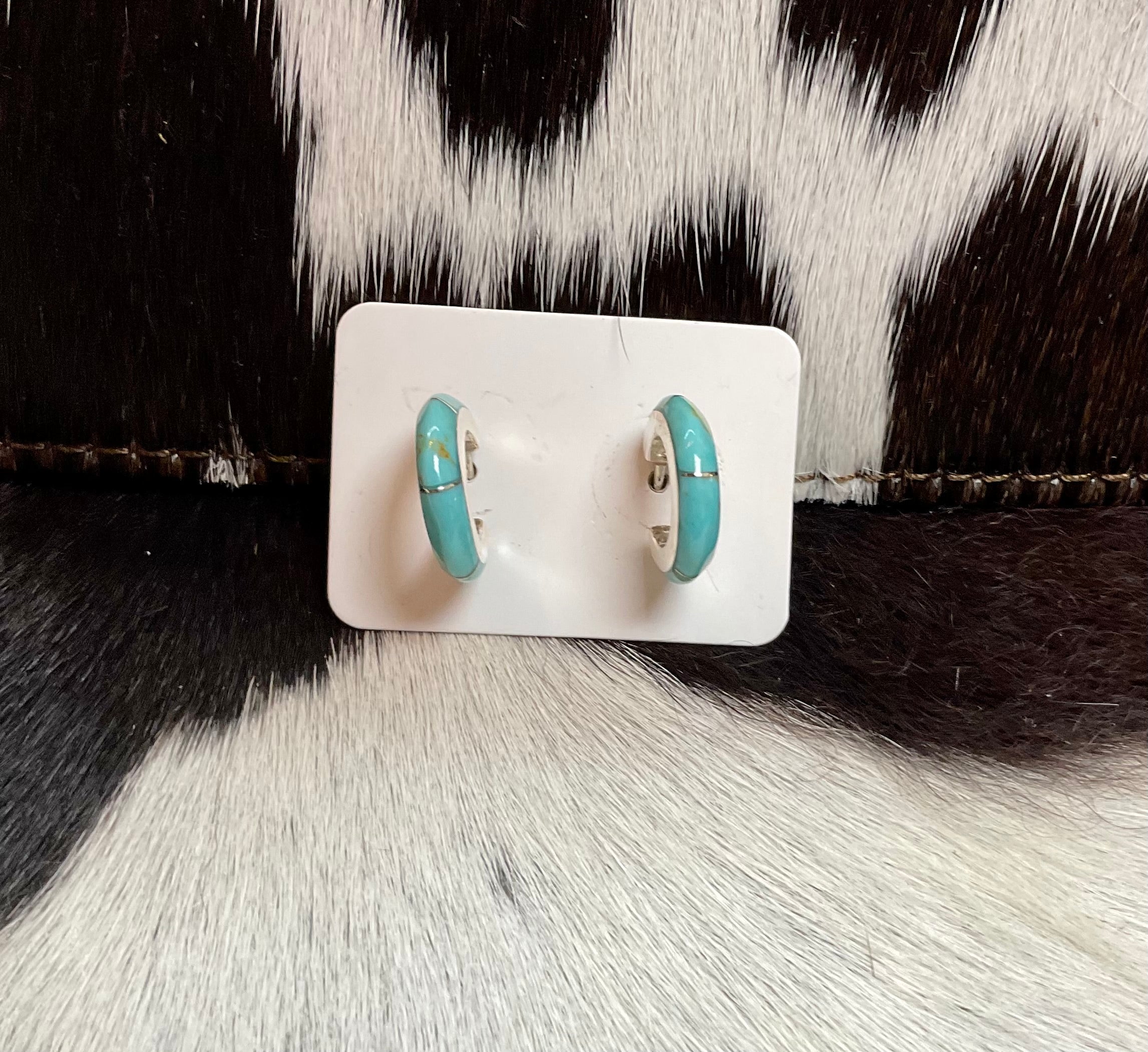 Turquoise in Sterling Silver Hoop Earrings by P Diamond Designs