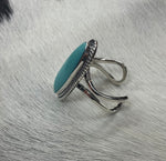 Load image into Gallery viewer, Long Oval Turquoise Ring Adjustable Split Band by P Diamond Designs
