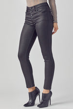 Load image into Gallery viewer, Becca Midrise Button Down Black Coated Skinny Jeans
