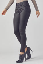 Load image into Gallery viewer, Becca Midrise Button Down Black Coated Skinny Jeans
