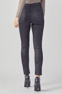 Becca Midrise Button Down Black Coated Skinny Jeans