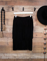 Load image into Gallery viewer, SUEDE TIERED FRINGE SKIRT
