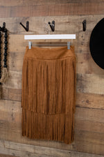 Load image into Gallery viewer, SUEDE TIERED FRINGE SKIRT
