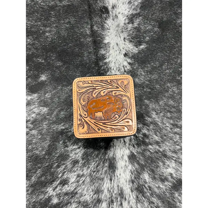 Tooled Buffalo Cowhide Jewelry Box