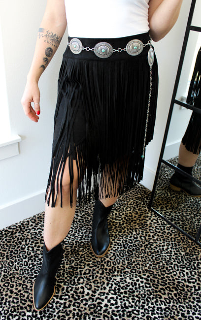 Leather belt fringe outlet skirt