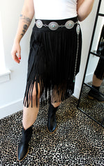 Load image into Gallery viewer, SUEDE TIERED FRINGE SKIRT
