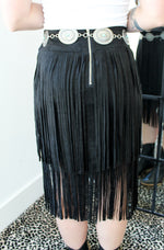 Load image into Gallery viewer, SUEDE TIERED FRINGE SKIRT
