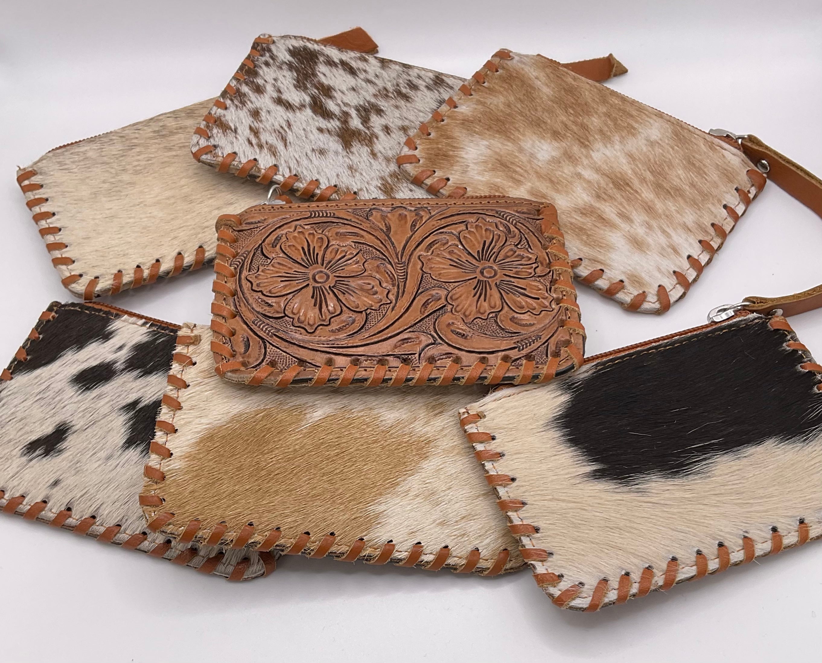 Tooled Cowhide Coin Pouch