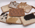 Load image into Gallery viewer, Tooled Cowhide Coin Pouch
