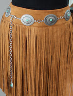 Load image into Gallery viewer, SUEDE TIERED FRINGE SKIRT
