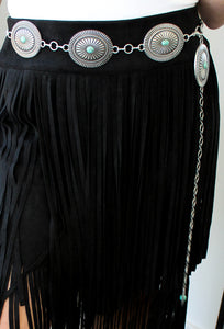 SUEDE TIERED FRINGE SKIRT